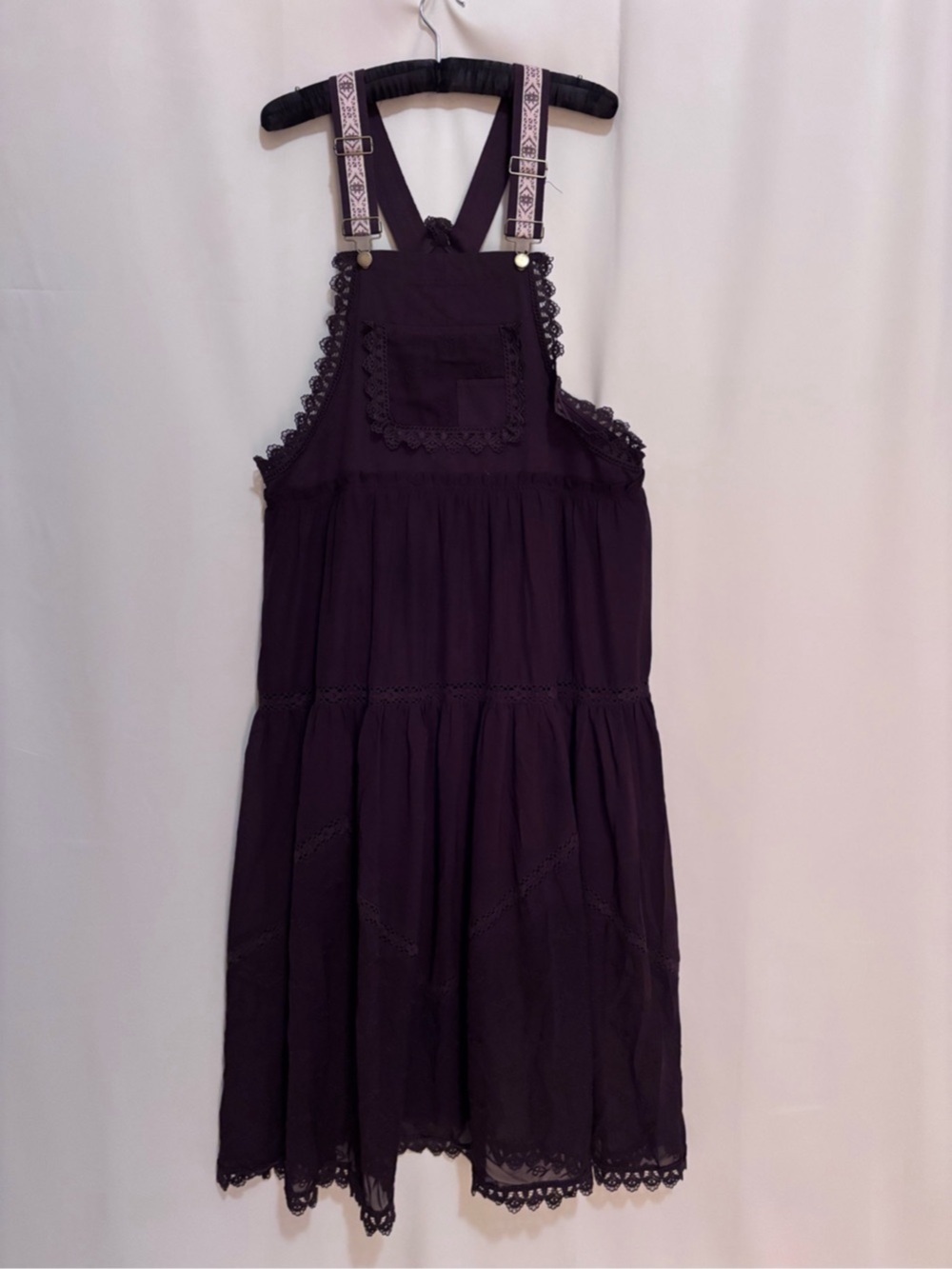 Dark Brown Lace Trim Suspender Midi Dress